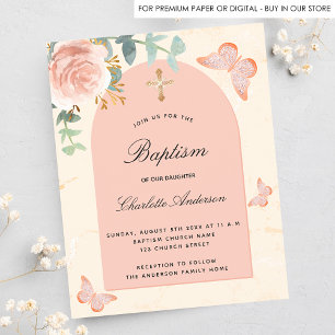Baptism rose floral butterflies invitation