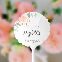 Baptism rose gold blush flowers eucalyptus balloon