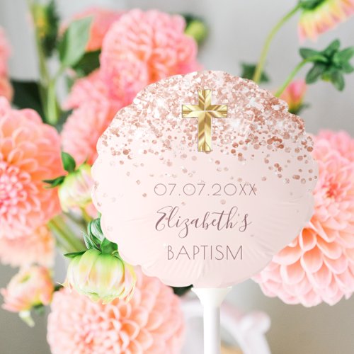 Baptism rose gold blush glitter name girl balloon