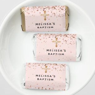 Baptism rose gold blush pink thank you hershey's miniatures