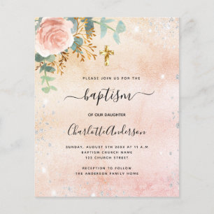 Baptism rose gold floral eucalyptus invitation