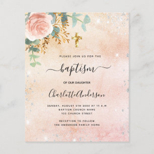 Baptism rose gold floral eucalyptus invitation flyer