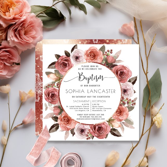 Baptism, Rose Gold Floral Invitation (Creator Uploaded)