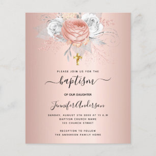 Baptism rose gold florals girl invitation