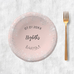 Baptism rose gold silver glitter girl name paper bowls