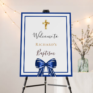 Baptism royal blue white boy cross welcome foam board