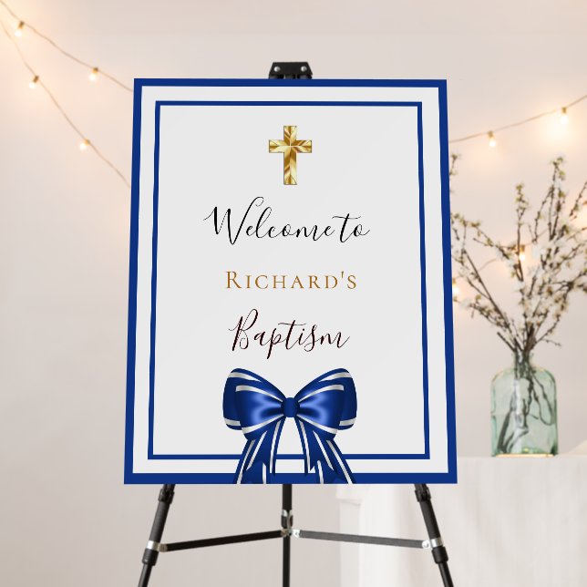 Baptism royal blue white boy cross welcome foam board (In Situ (Stand))