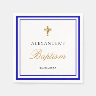 Baptism royal blue white name baby boy napkins