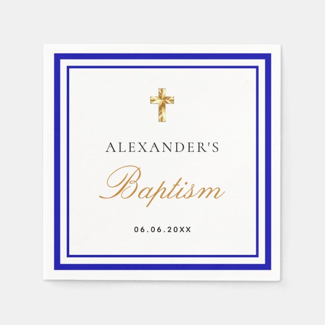 Baptism royal blue white name baby boy napkins (Front)