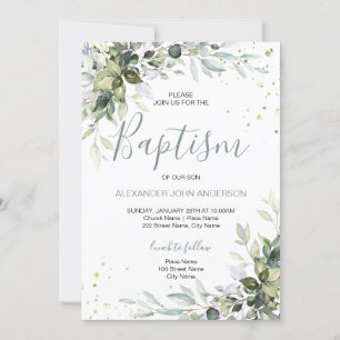 Baptism Rustic Greenery Leafy Foliage Invitation