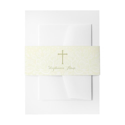 Baptism Sage Delicate Floral Lace Invitation Belly Band