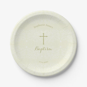 Baptism Sage Delicate Floral Lace Paper Plates