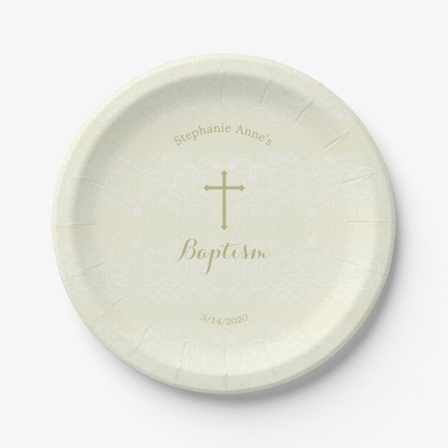 Baptism Sage Delicate Floral Lace Paper Plates (Front)