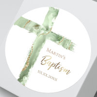 Baptism sage green agate Holy Cross