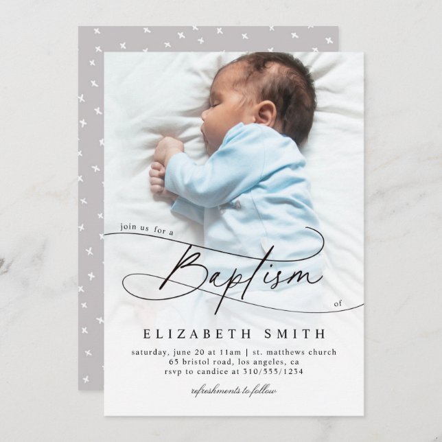 Baptism Script Elegant Religious Custom With Photo Invitation (Front/Back)