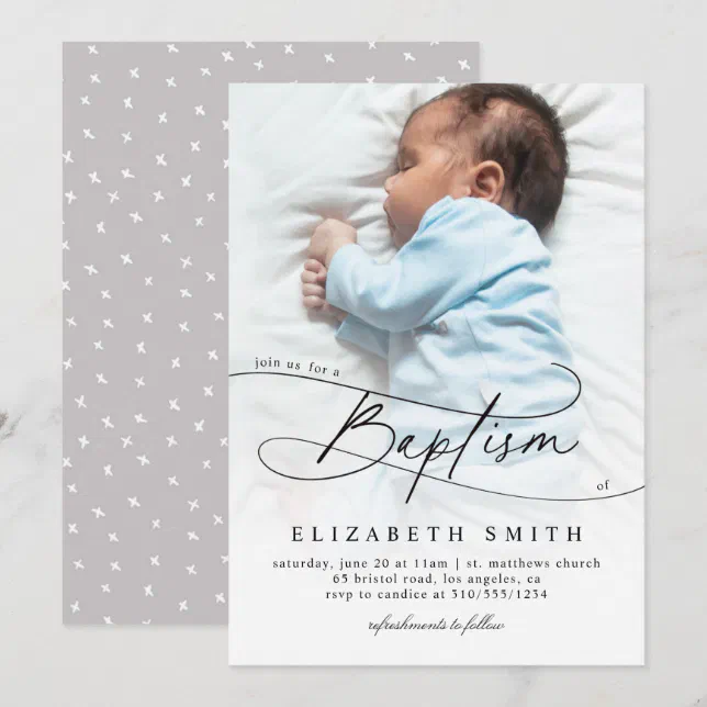 Baptism Script Elegant Religious Custom With Photo Invitation | Zazzle