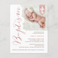 Baptism Script Shiny Blush Photo Invitation