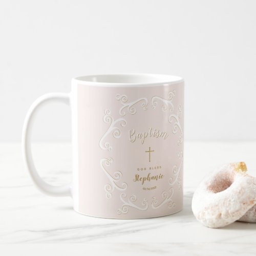 Baptism Scrolls in Pink and Gold Coffee Mug