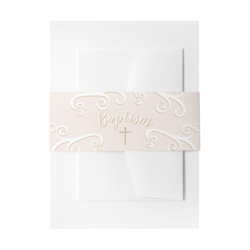 Baptism Scrolls in Pink and Gold Invitation Belly Band