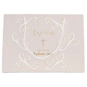 Baptism Scrolls in Pink and Gold Large Gift Bag