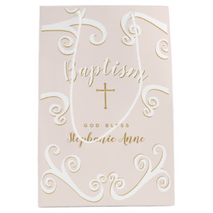 Baptism Scrolls in Pink and Gold Medium Gift Bag