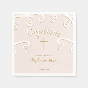 Baptism Scrolls in Pink and Gold Napkins
