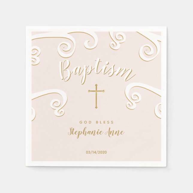 Baptism Scrolls in Pink and Gold Napkins (Front)