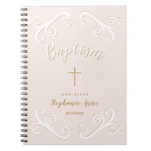Baptism Scrolls in Pink and Gold Notebook