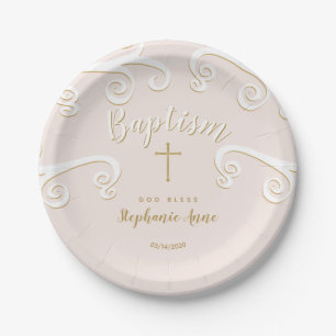 Baptism Scrolls in Pink and Gold Paper Plates