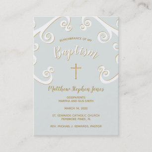 Baptism Scrolls in Powder Blue and Gold Business Card