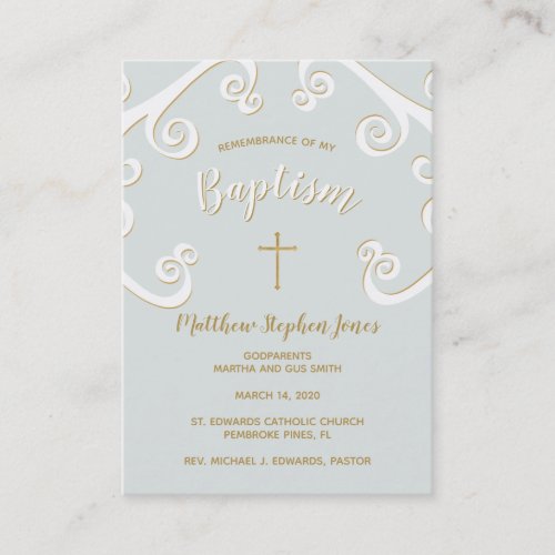 Baptism Scrolls in Powder Blue and Gold Business Card