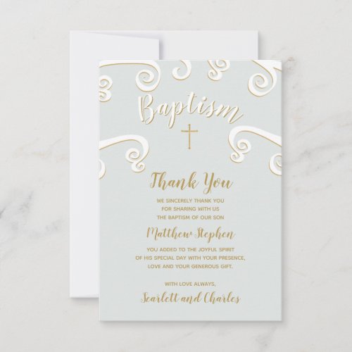 Baptism Scrolls in Powder Blue and Gold Invitation