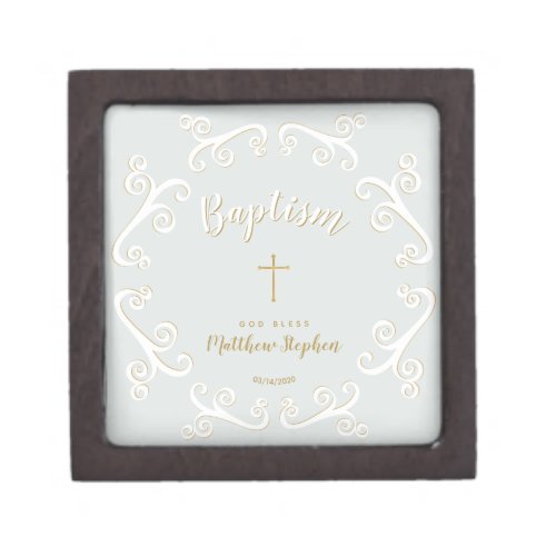 Baptism Scrolls in Powder Blue and Gold Jewelry Box