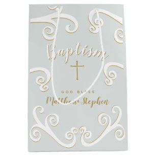 Baptism Scrolls in Powder Blue and Gold Medium Gift Bag