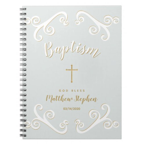 Baptism Scrolls in Powder Blue and Gold Notebook