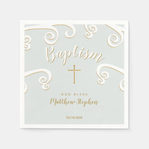 Baptism Scrolls in Powder Blue and Gold Paper Napkins
