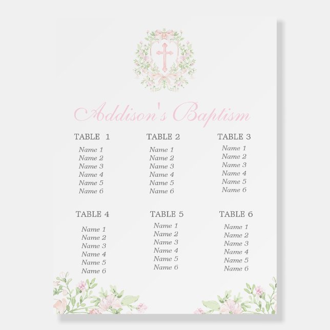 Baptism Seating Chart Foam Board (Front)