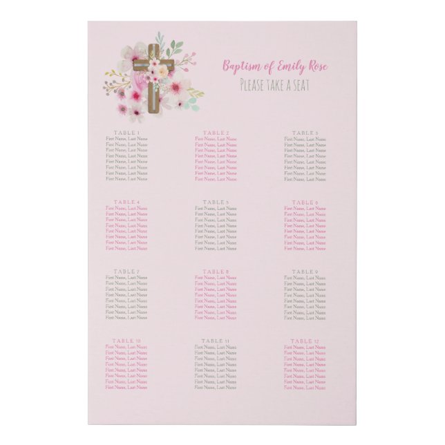 BAPTISM Seating Chart PREMIUM - Up to 120 Guests Faux Canvas Print (Front)