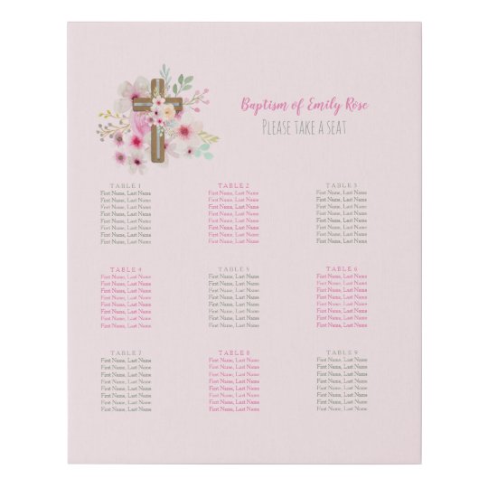 BAPTISM Seating Chart PREMIUM - Up to 90 Guests Faux Canvas Print ...