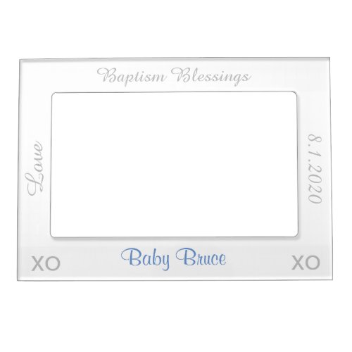 Baptism Silver Blue Name Photo Magnetic Frame