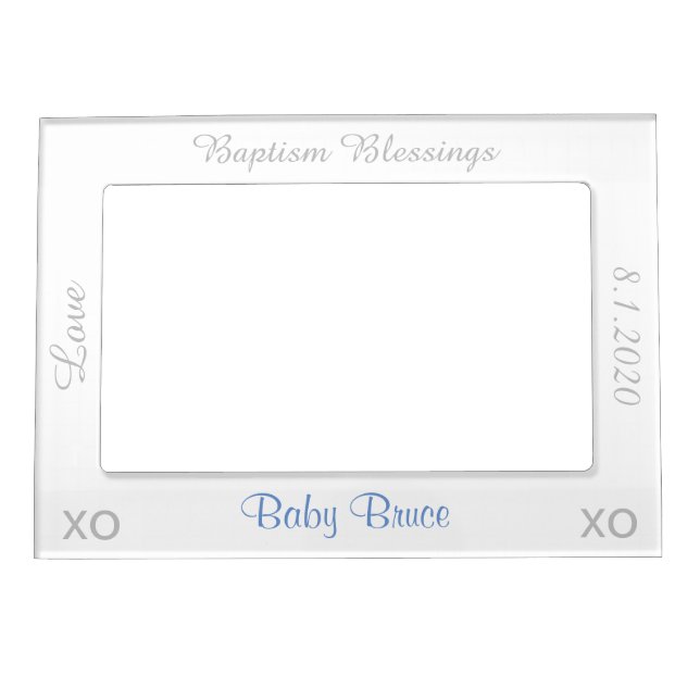 Baptism Silver Blue Name Photo Magnetic Frame (Front)