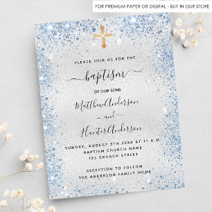 Baptism silver blue twin boys budget invitation flyer