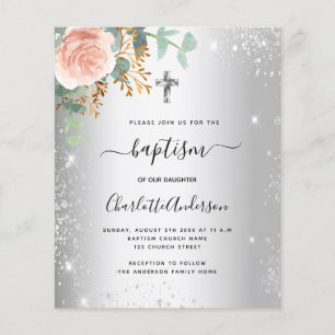 Baptism Silver blush floral eucalyptus invitation
