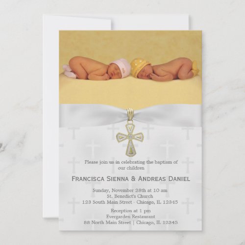 Baptism Silver Cross with photo Custom Announcements