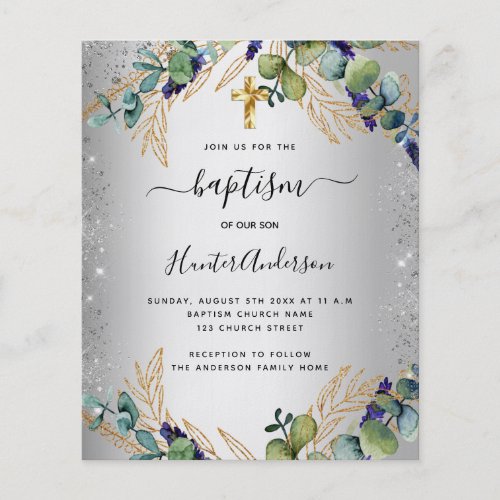 Baptism silver eucalyptus greenery invitation flyer