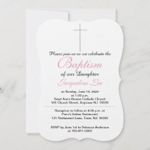 Baptism Silver Gold Cross Daughter Pink Invitation