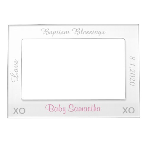 Baptism Silver Pink Name Photo Magnetic Frame