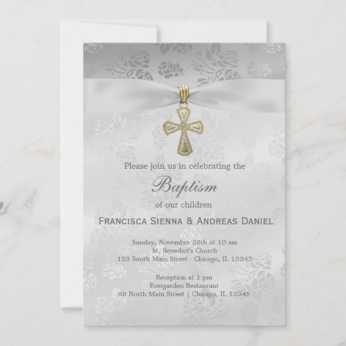 Baptism Silver Roses Invitations