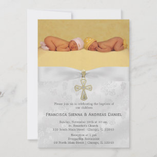 Baptism Silver Roses with photo Invitation