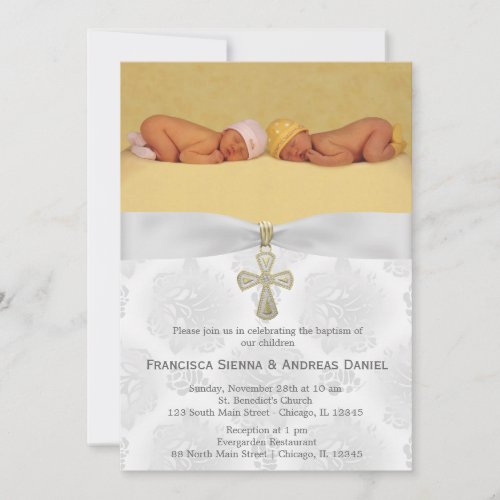 Baptism Silver Roses with photo Custom Invitations